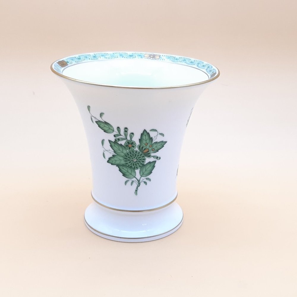White and Green Herend Vase From Hungary